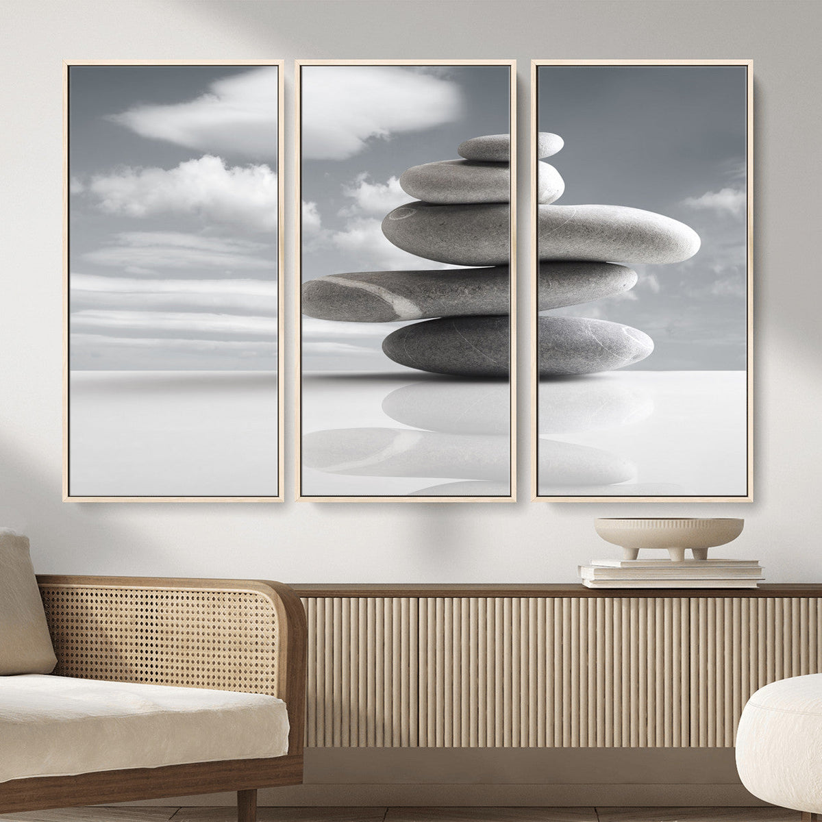 Zen Stone Wall Art Canvas Print, Balanced Rock Stack Framed