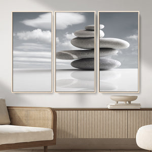 Zen Stone Wall Art Canvas Print, Balanced Rock Stack Framed