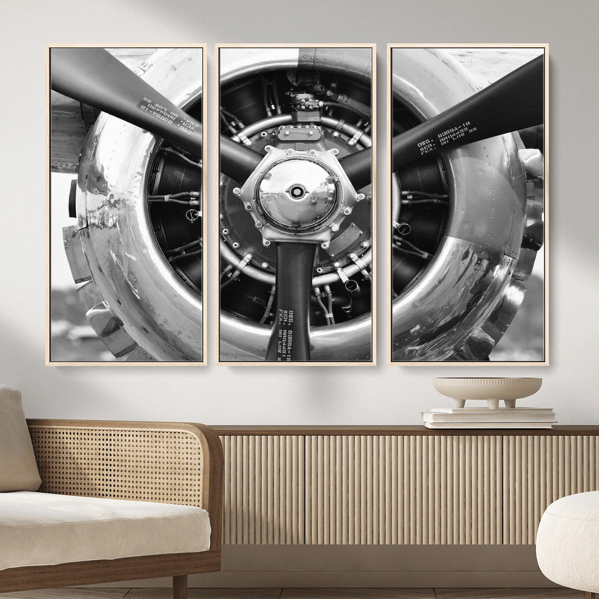Vintage Propeller Plane Wall Art Canvas Print, Black and