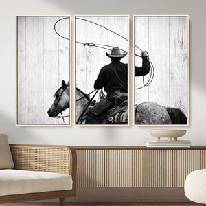 Cowboy Lasso Canvas Wall Art, Black White Western Horse