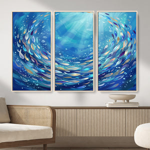 School of Fish Canvas Print | Blue Ocean Underwater Wall Art