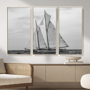 Vintage Sailboat Wall Art Canvas Print, Black and White