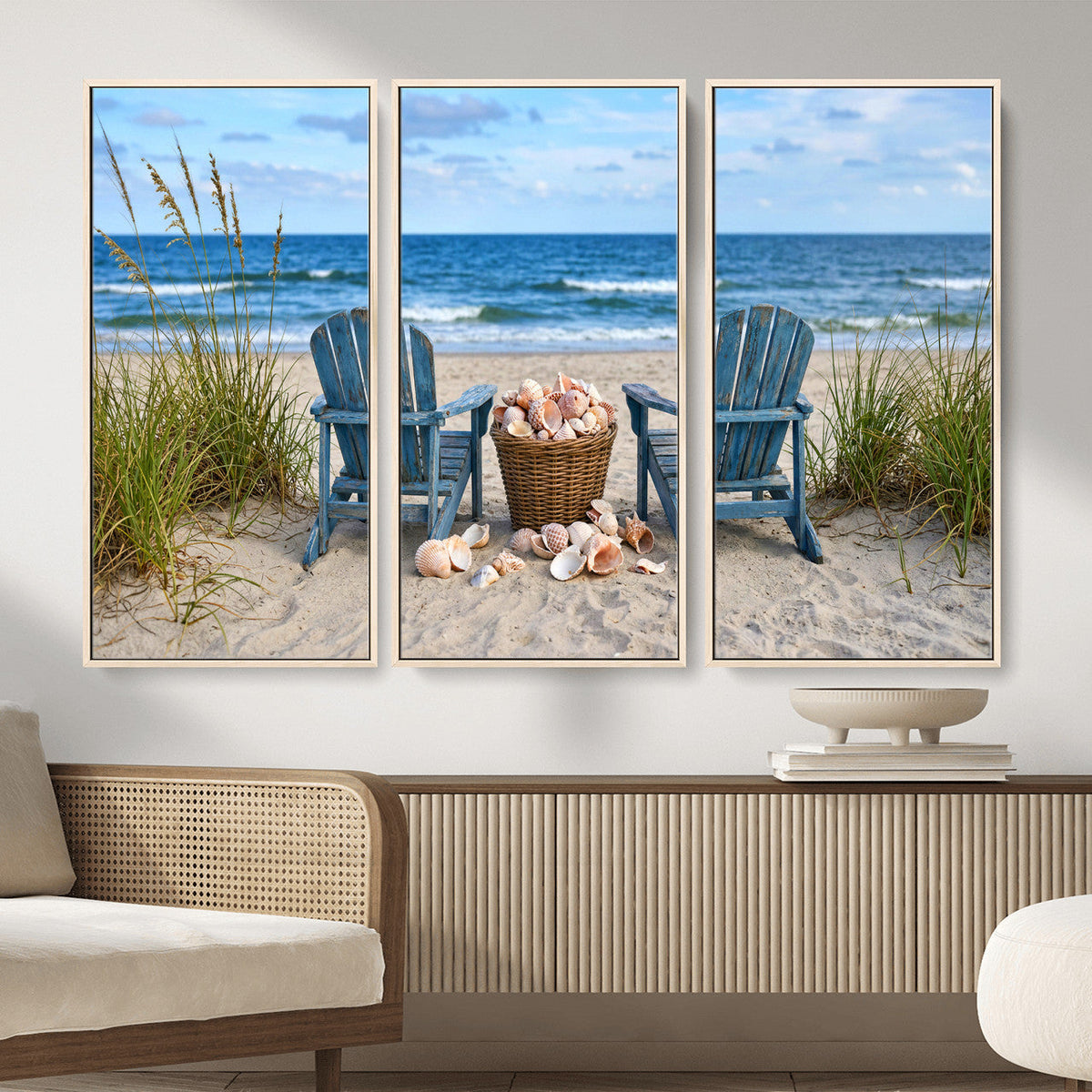 Large Beach Canvas Wall Art Coastal Adirondack Chairs Ocean