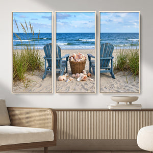 Large Beach Canvas Wall Art Coastal Adirondack Chairs Ocean