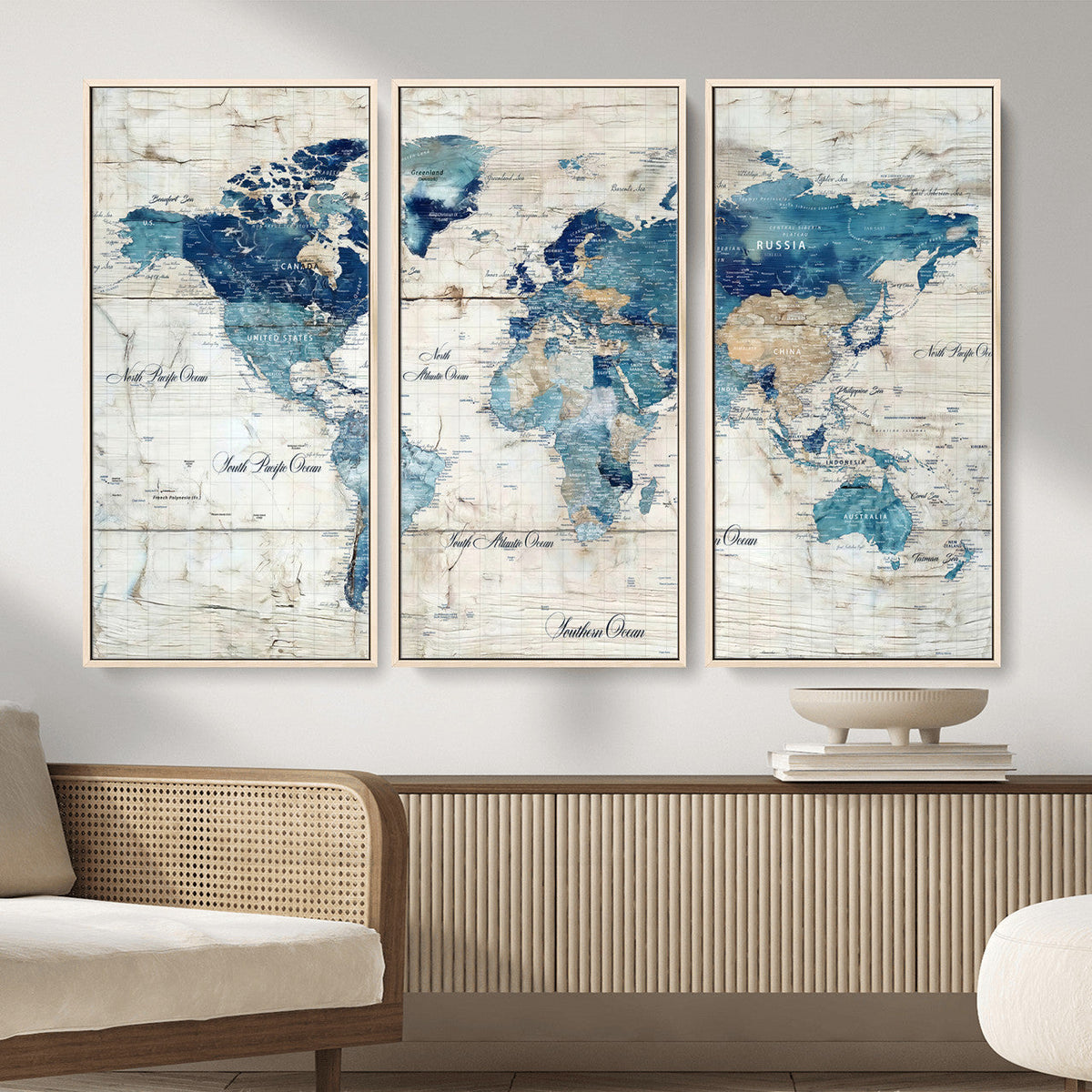 Watercolor World Map Canvas Wall Art Print – Abstract