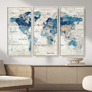 Watercolor World Map Canvas Wall Art Print – Abstract