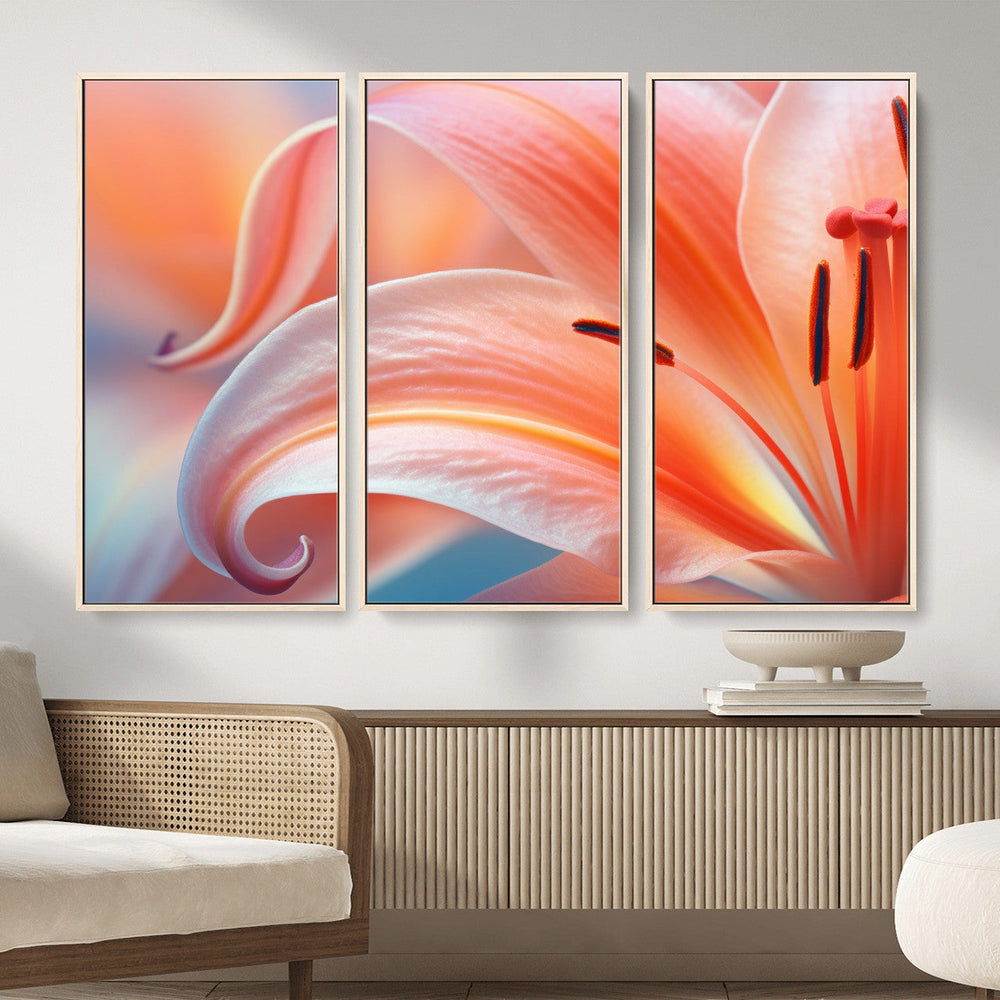 Peach Lily Canvas Wall Art, Coral Pink Flower Macro Photo Print, Botanical Bedroom Decor, Soft Floral Photography, Living Room Wall Art