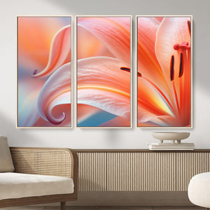 Peach Lily Canvas Wall Art, Coral Pink Flower Macro Photo Print, Botanical Bedroom Decor, Soft Floral Photography, Living Room Wall Art