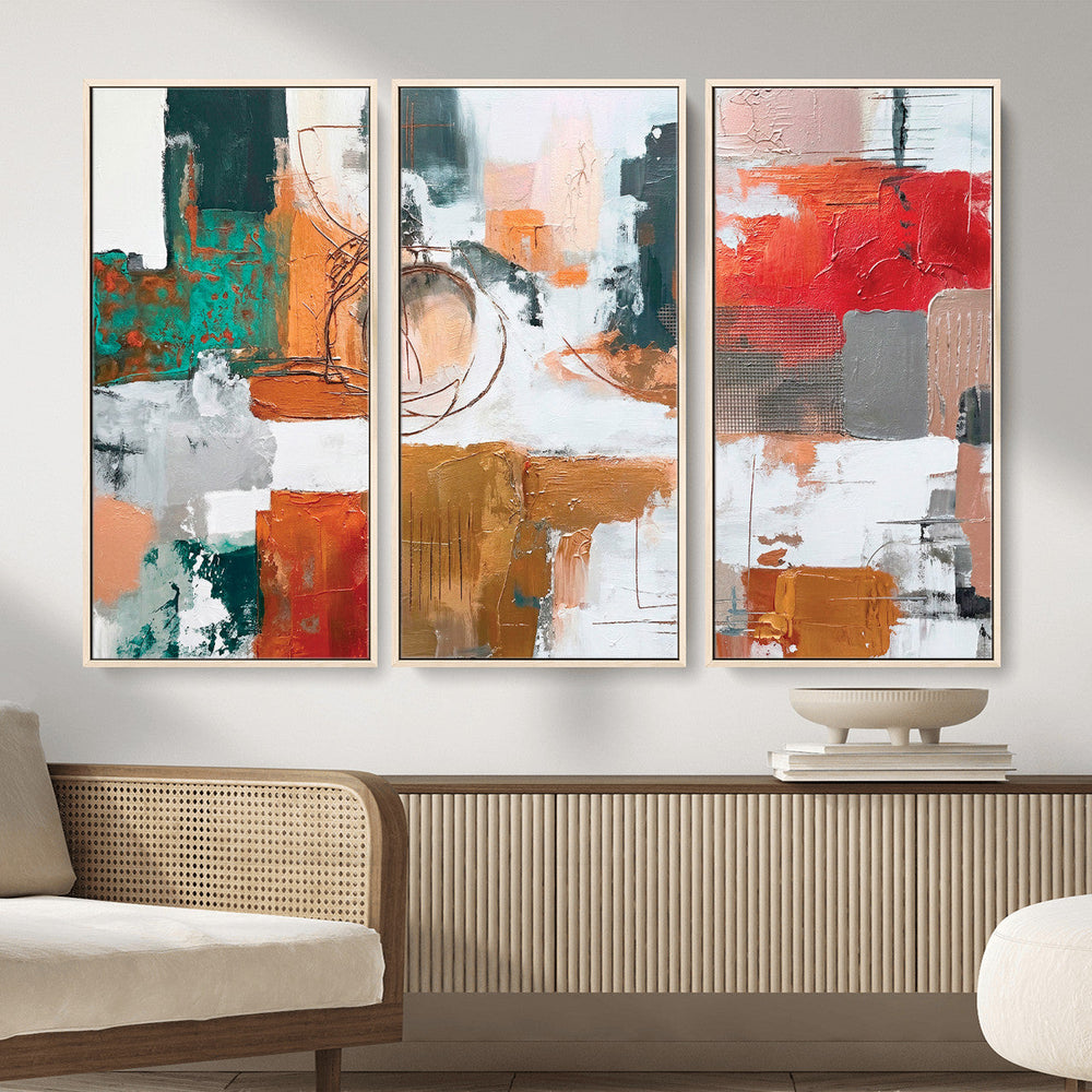 Blue Teal Abstract Canvas Wall Art, Modern Textured Painting Print, Navy Orange White Contemporary Art, Neutral Living Room Decor, Office Art