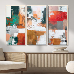 Blue Teal Abstract Canvas Wall Art, Modern Textured Painting Print, Navy Orange White Contemporary Art, Neutral Living Room Decor, Office Art