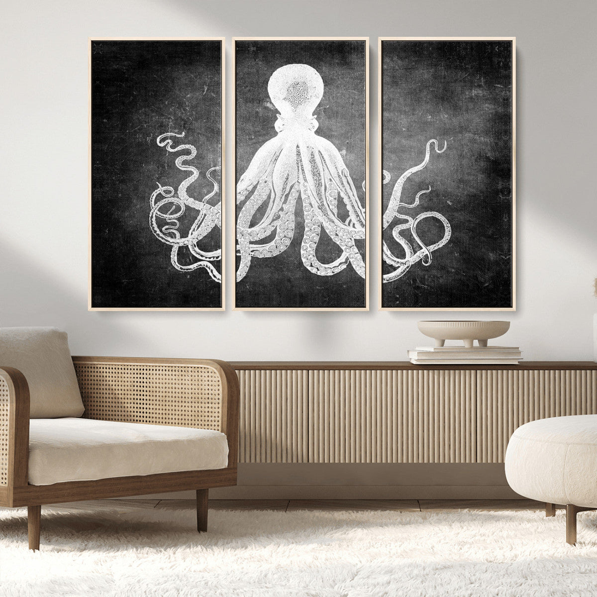 Black White Octopus Wall Art Canvas Print