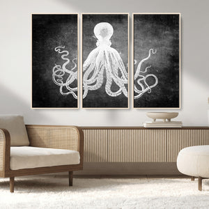 Black White Octopus Wall Art Canvas Print