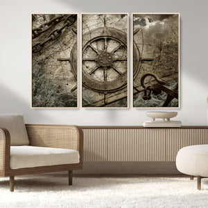 Wooden Ship Wheel Canvas Print, Multi Panel Canvas Wall Art