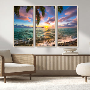 Framed Tropical Sunset Art Canvas Print