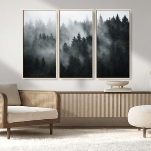 Foggy Forest Wall Art Canvas Print | 3 Panel Large Misty