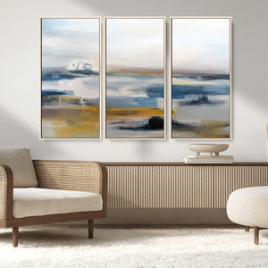 Abstract Landscape Wall Art Canvas | 3 Panel Modern Blue,