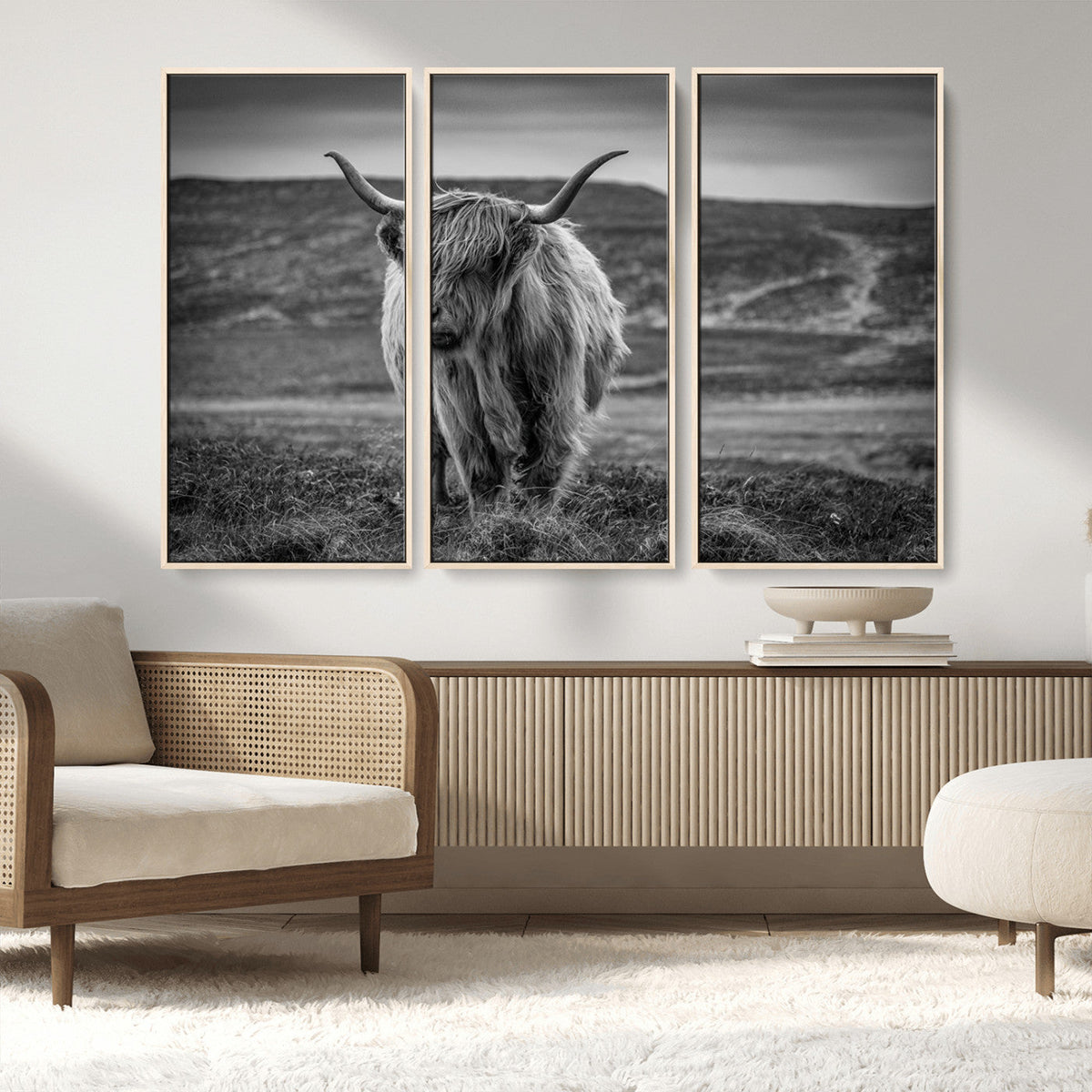 Fluffy Cattle Wall Art Print, Highland Cow Canvas, Framed