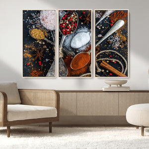 Spices and Seasonings Canvas Wall Art – Colorful Triptych