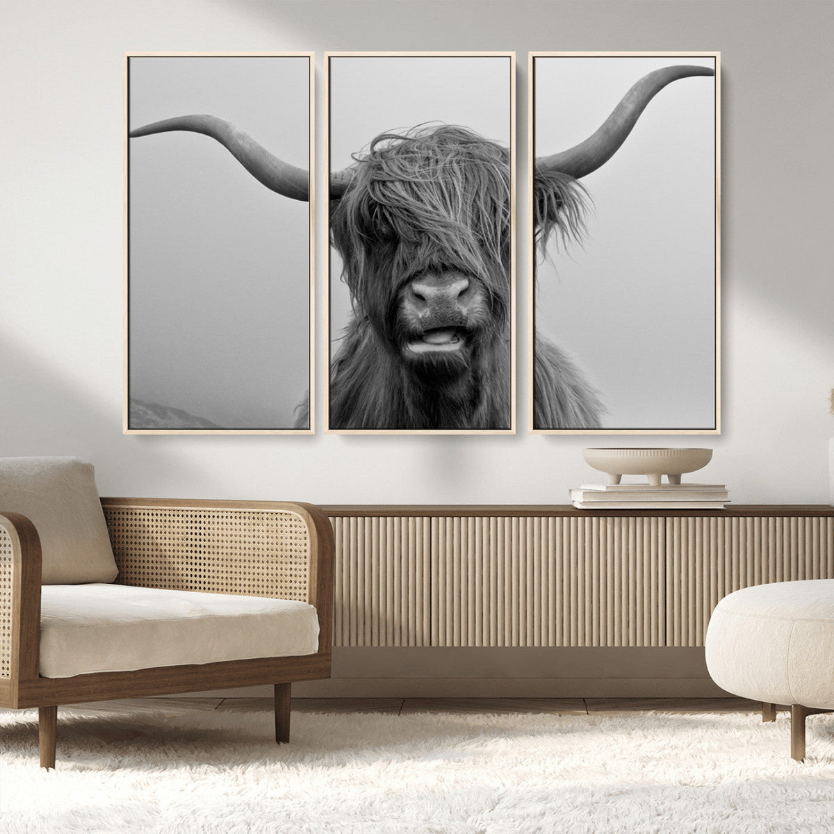 Texas Cow Wall Art Canvas, Texas Longhorn Cattle Canvas