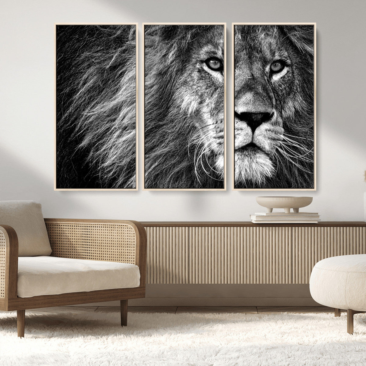 Black and White Lion Canvas Wall Art Print – Wildlife
