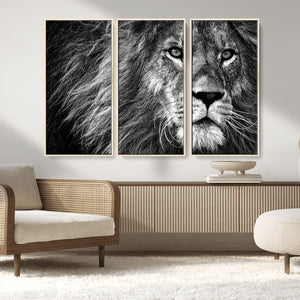Black and White Lion Canvas Wall Art Print – Wildlife