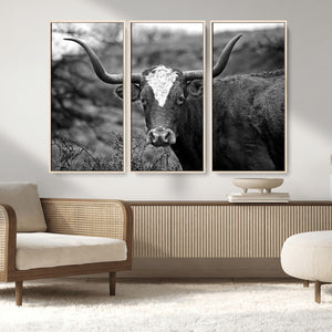 Western Home Wall Art Canvas Print, Framed Texas Longhorn