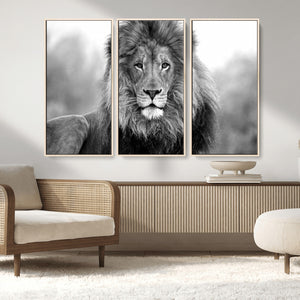 Black and White Lion Canvas Wall Art – Animal Print Artwork