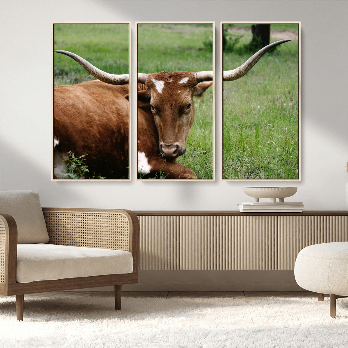 Longhorn Cow Animal Wall Art Canvas Print