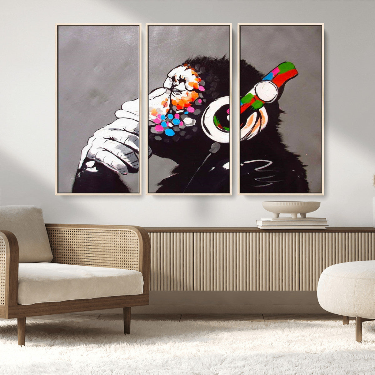 Dj Monkey Listening to Music Wall Art Print | Banksy Monkey
