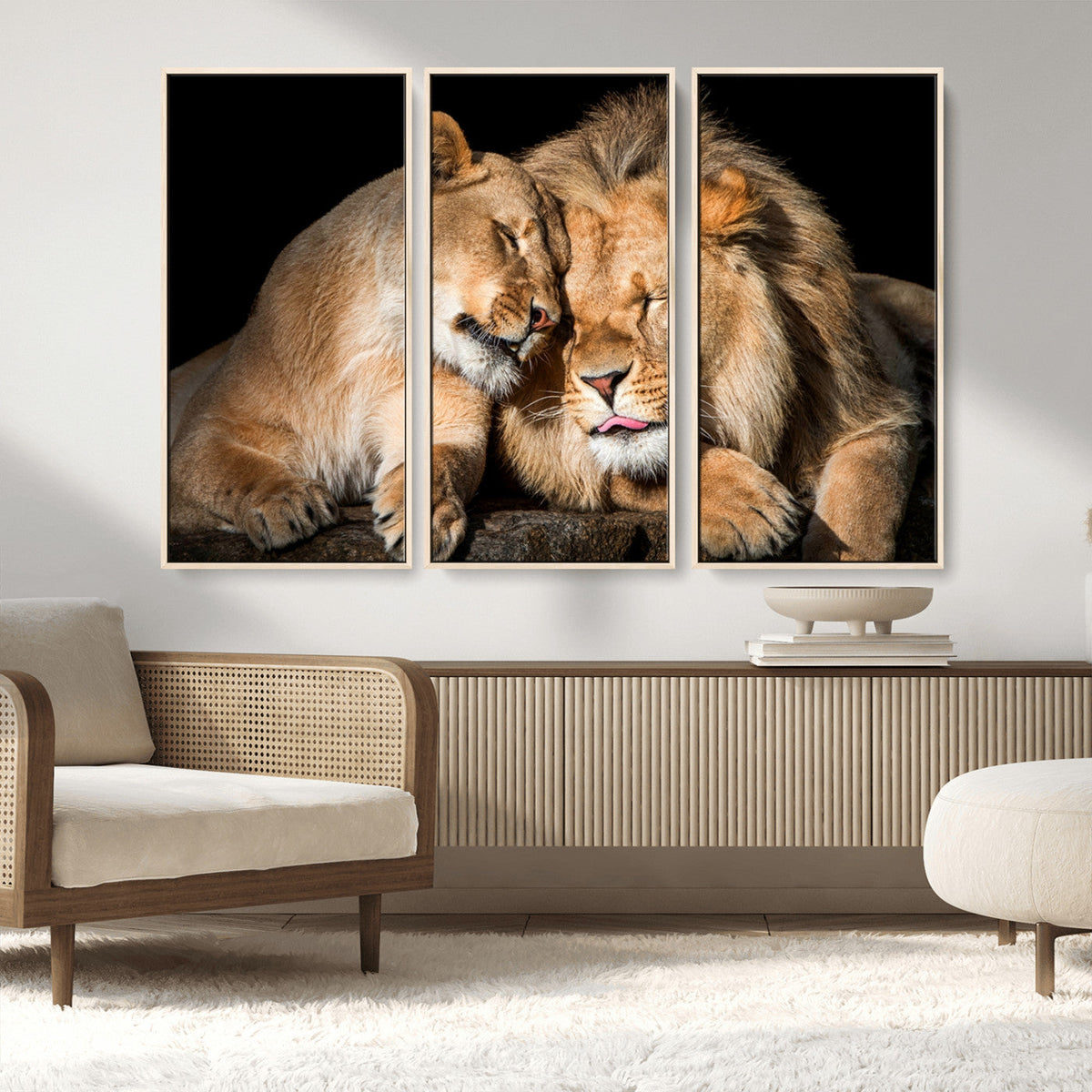 Lion and Lioness Wall Art Canvas Print – Framed African