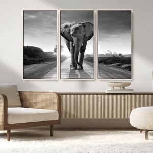 Black and White Elephant Wall Art Canvas Print
