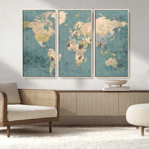 Classic World Map Canvas Print – Framed Vintage Map Wall