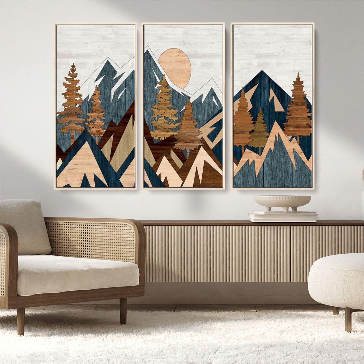 Abstract Wood Panel Effect Mountain Range Top Wall Art