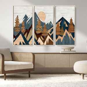 Abstract Wood Panel Effect Mountain Range Top Wall Art