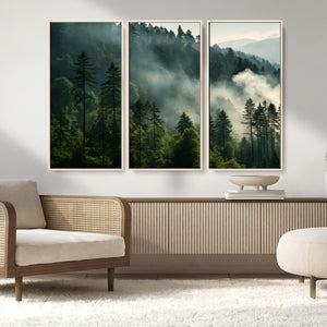 Misty Forest Wall Art Premium Canvas Print a Foggy and