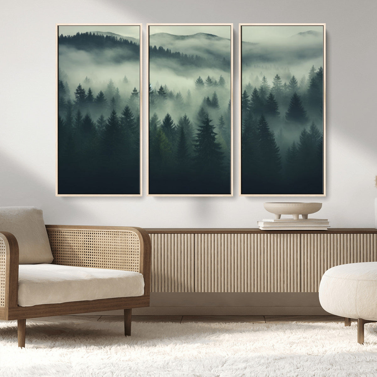 Misty Forest Wall Art Premium Canvas Print a Foggy and