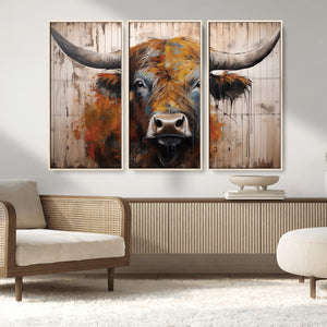 Abstract Bull Highland Cow Canvas Wall Art Print – Vibrant