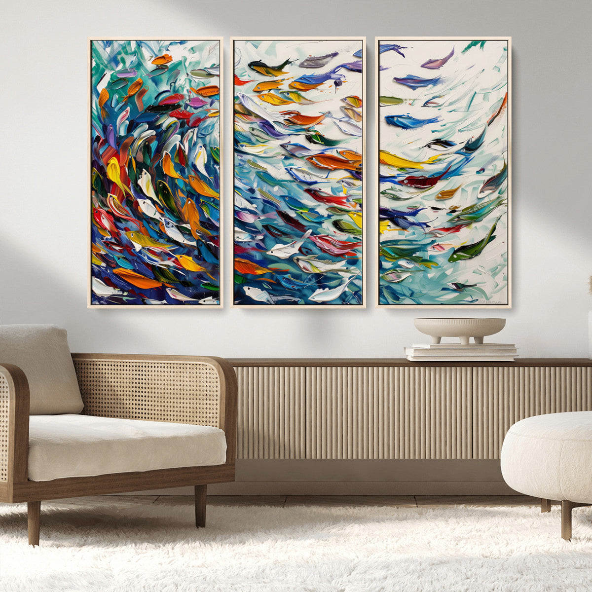 Modern Abstract Fish Shoal Wall Art Canvas Print, Colorful