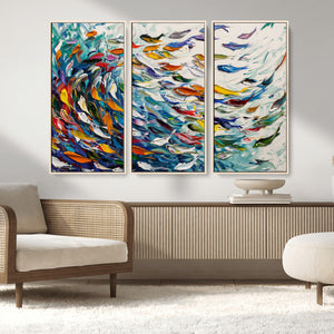 Modern Abstract Fish Shoal Wall Art Canvas Print, Colorful