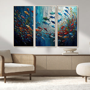 Modern Abstract Fish Shoal Wall Art Canvas Print, Colorful