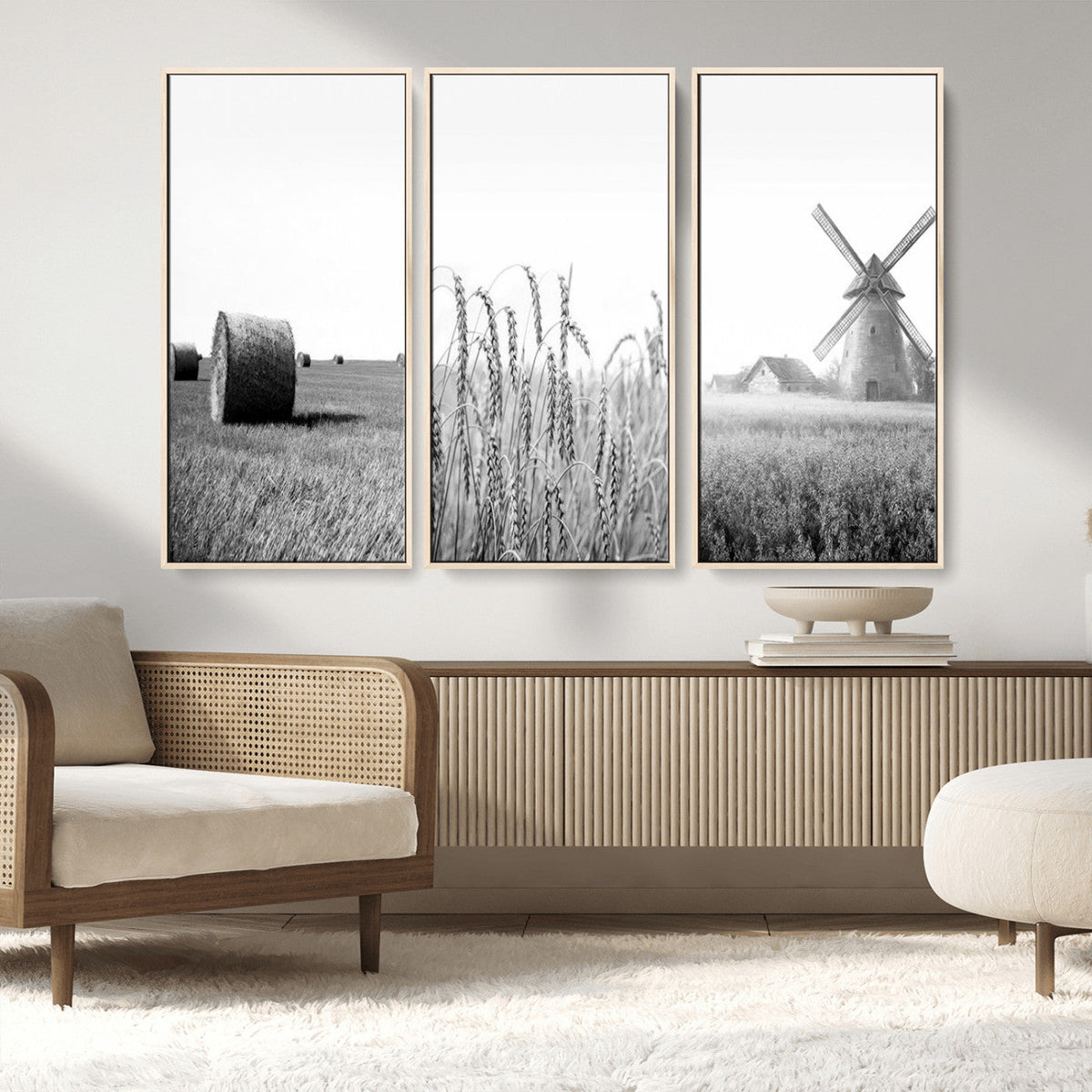 Vintage Farmhouse Black and White Triptych Wall Art – Giclee