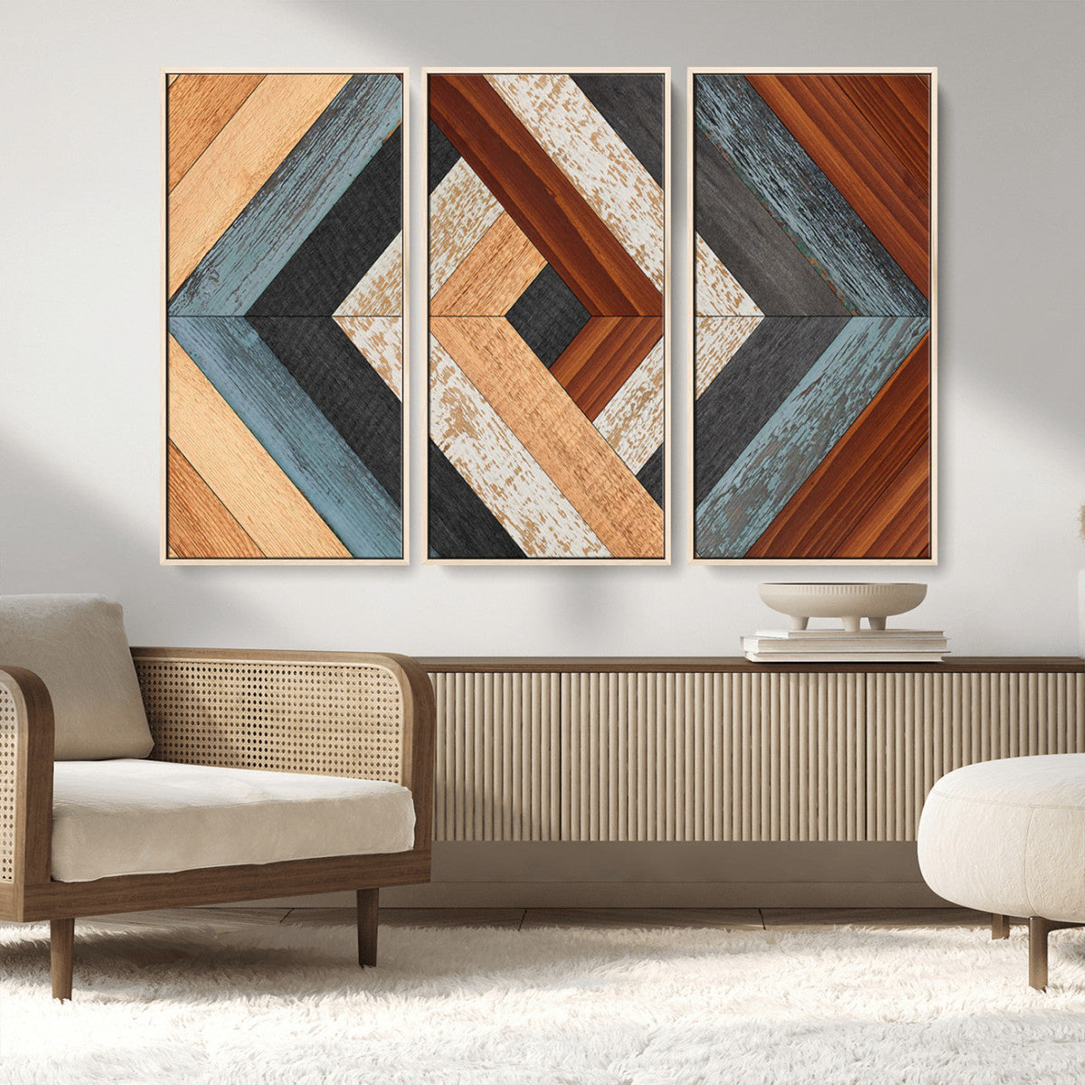 Geometric Wood Art Wall Decor Canvas Print, Rustic Wooden