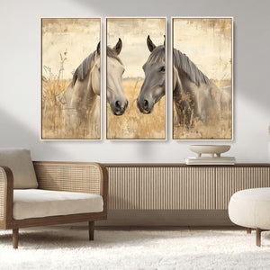 Chines Ink Style Grunge Horses Wall Art Canvas Print