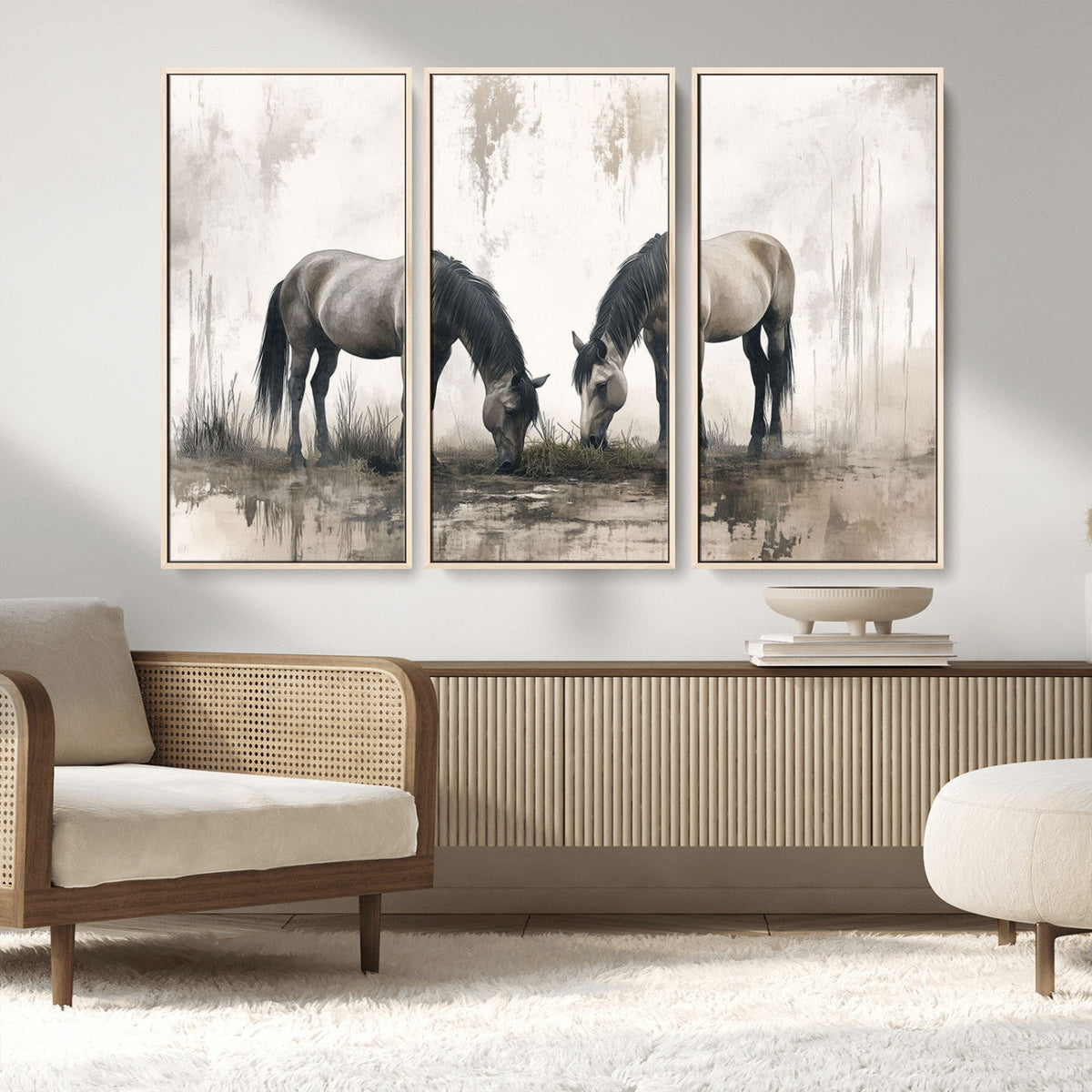 Chines Ink Style Vintage Horses Wall Art Canvas Print for