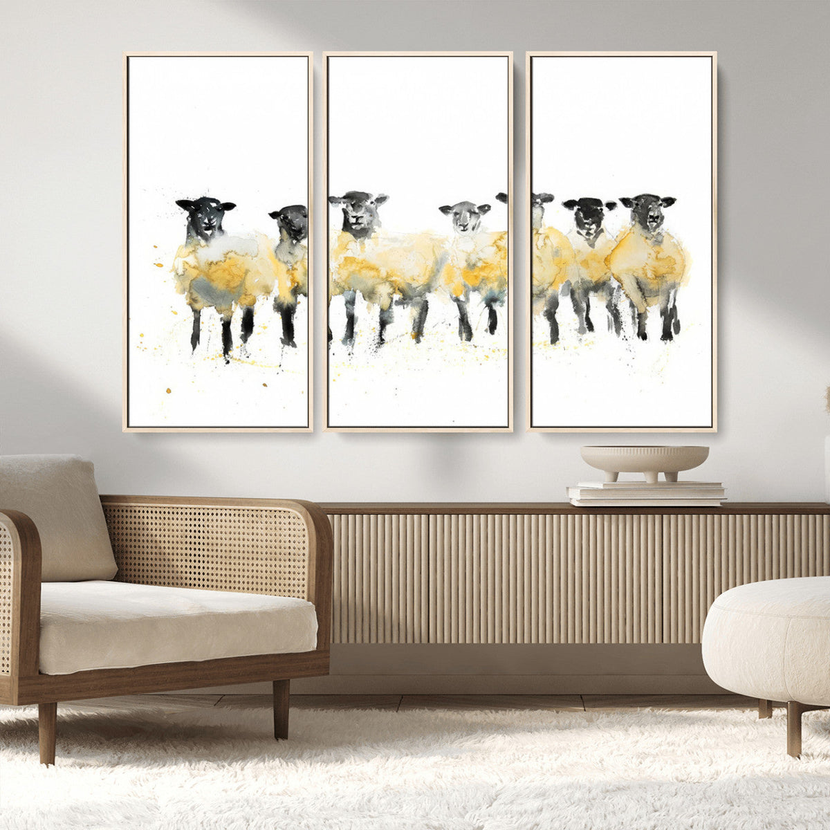Farmhouse Wall Art Sheep Print | Ready to Hang Framed Canvas