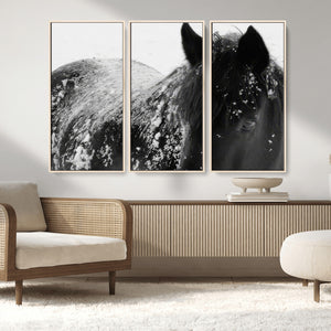 Black Horse in Snow Canvas Print | Winter Horse Wall Art |