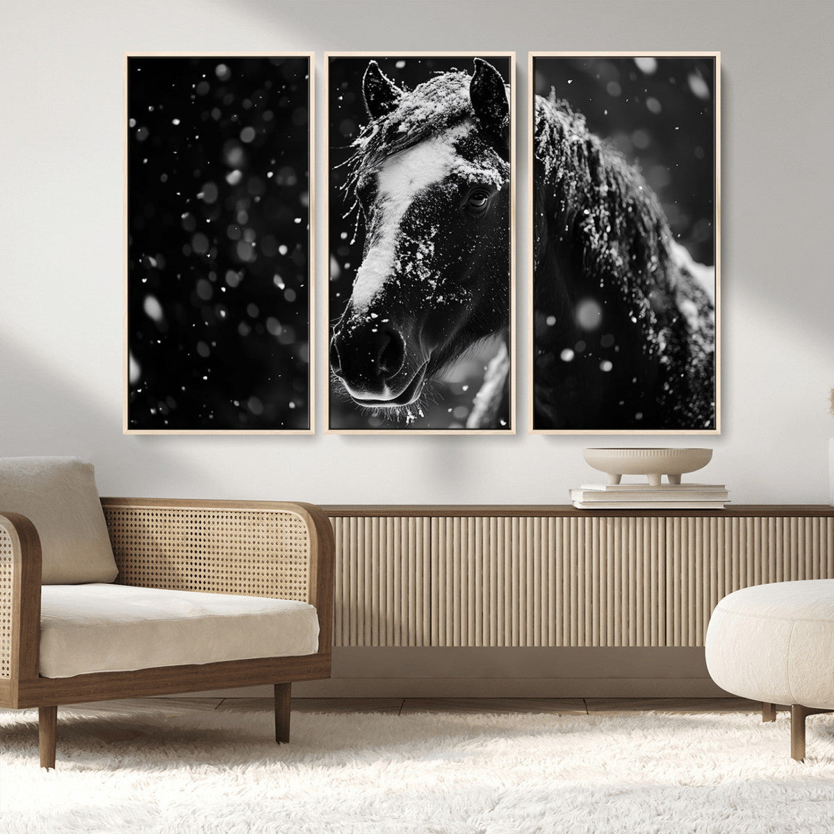Winter Horse Wall Art | Black and White Horse Print | Ready