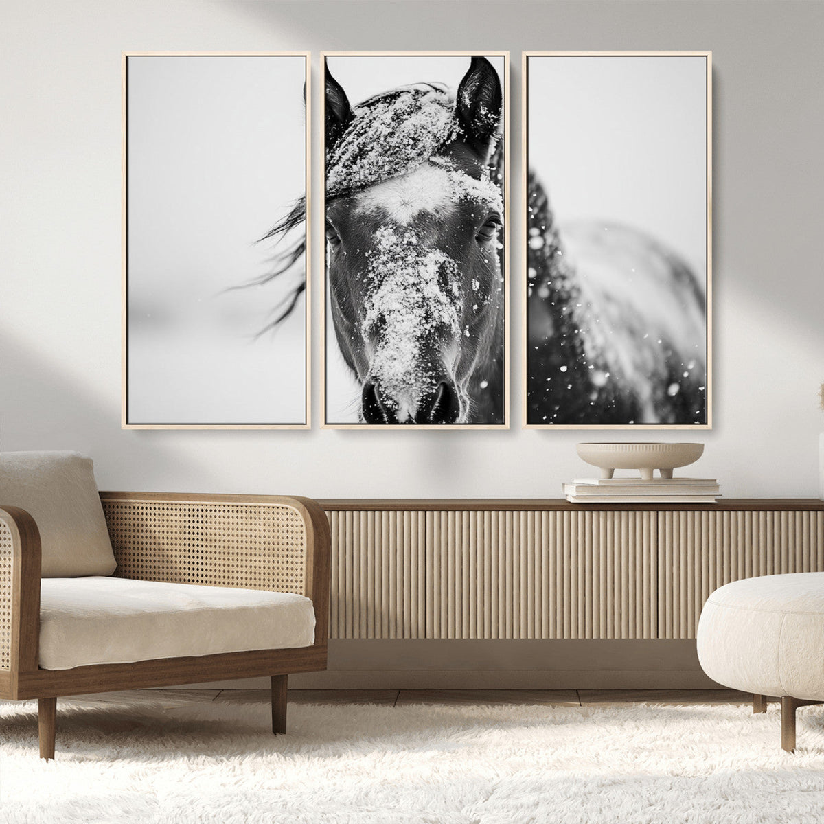 Western Wall Art | Black and White Winter Horse Wall Art |