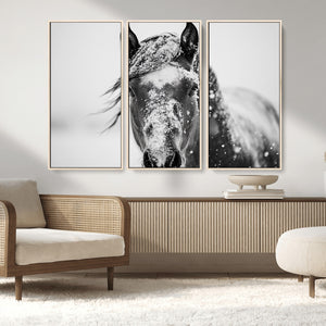 Western Wall Art | Black and White Winter Horse Wall Art |