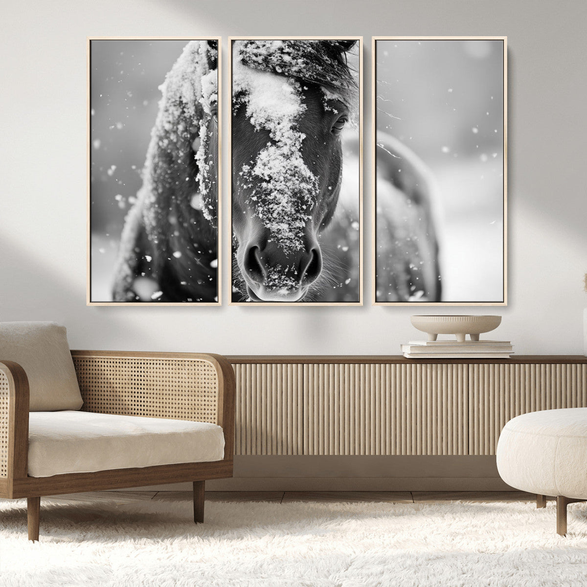Black and White Horse Winter Wall Art | Ready to Hang and